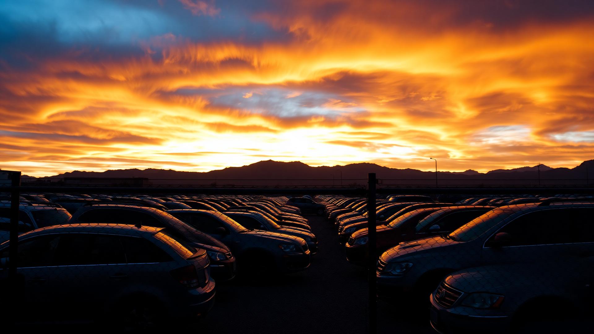 Arizona impound lot at sunset